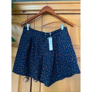 NWT Costa Blanca Navy & Rust Dot Print Dress Shorts Pleated Front Zip Pockets SZ